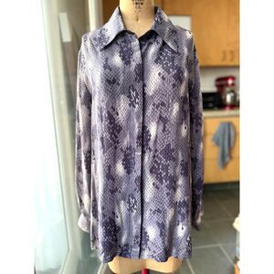 TESS Lavender Lilac Purple 100% Snake Print Button Down Long Sleeve Blouse SZ L
